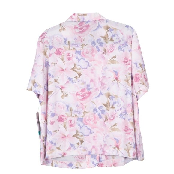 Koret Button Up Floral Shirt Petite 16 Women Blouse 16P Short Sleeve Pink Purple - Picture 6 of 6